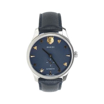 GUCCI G-Timeless 虎頭及蜜蜂星星圖案機械錶(深藍色)