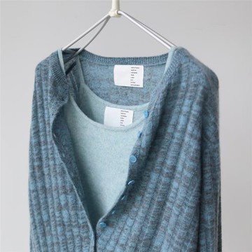 秋冬新款 柔軟細膩治愈山羊絨衫針織藍色系夾花毛衣外套開衫