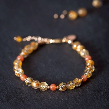 金髮晶太陽石手鍊 | 14K包金金鈦晶天然水晶客製化禮物 5A