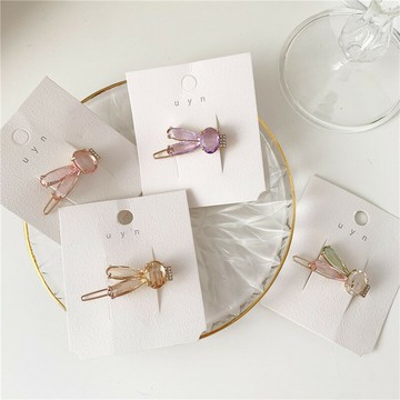 小可愛一枚水晶小兔子金屬發夾邊夾劉海夾韓國網紅小卡子甜美頭飾