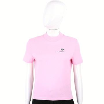 Chiara Ferragni 刺繡眨眼字母粉色短袖貼身高領TEE T恤