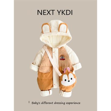 英國NEXT冬季嬰兒羽絨服連體衣百天男女寶寶哈衣外出連帽滑雪服厚