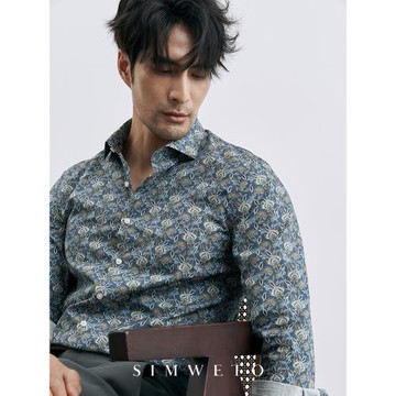 意式雅痞型男 碎花襯衫純棉男士水洗休閑度假風復古長袖襯衣抗菌