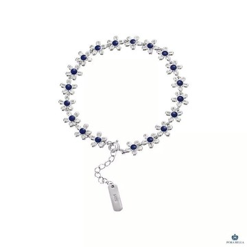 【Porabella】925純銀花朵手鍊 花卉手鍊 拼接花滴膠手鍊 精緻藍色滴膠手鍊 小眾設計 手飾 Bracelet-廠商直送