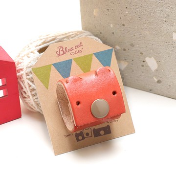 橘紅色 大隻的Tinny 真皮革手工 USB-C 2公尺 集線器