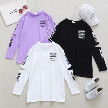 外貿原單 日單 春夏裝 時髦字母純棉女童長袖T恤衫 大童學生