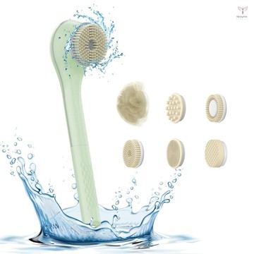 電動身體刷背部洗滌器適用於淋浴 Type-C 可充電 IPX7 防水 3 檔 6 合 1 淋浴刷頭無繩去角質沐浴刷長柄深