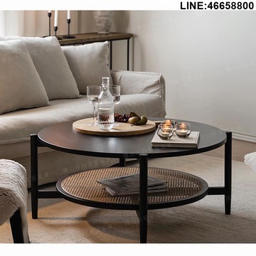 免運 開立發票 茶几 邊幾 小邊桌 阿里萊格里木茶幾實木雙層圓幾藤編民宿邊幾家用設計師家具