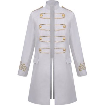 歐美宮廷復古中世紀戲劇禮服中長款雙排扣風衣男金色鑲邊刺繡外套