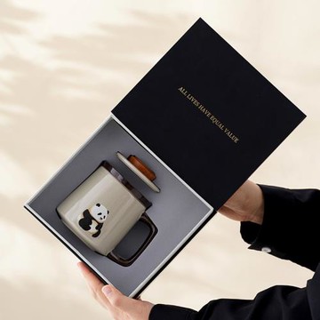 哈哈陶瓷杯子馬克杯熊貓茶水分離杯個人專用情侶水杯辦公室泡茶杯