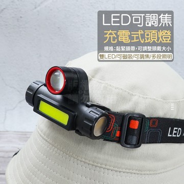附發票「工具仁」變焦LED頭燈 雙光源 多段照明 USB充電頭燈 附磁鐵 頭燈 露營燈 廣角工作燈 手電筒 照明燈 釣魚