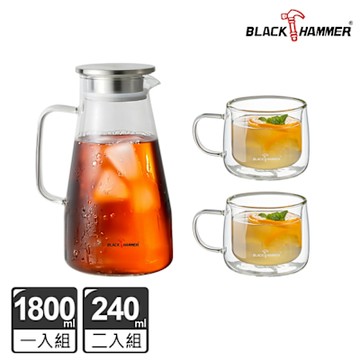 【BLACK HAMMER】(買1送2)沁涼曲線耐熱玻璃水壺1800ML