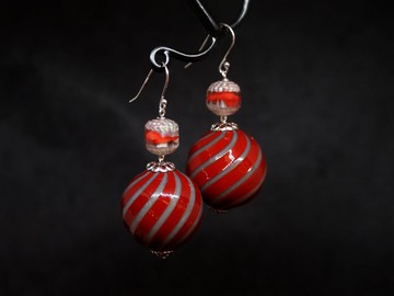 灰紅彩球-60年代穆拉諾琉璃珠耳環 - 蘇咪珠兒SJE041