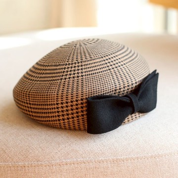 千鳥格羊毛呢蝴蝶結貝蕾帽羊毛氈帽冬季帽子女韓版潮百搭新款1入