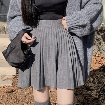 百褶半身裙女秋冬年新款韓版高腰A字顯瘦設計感百搭針織短裙