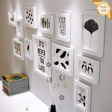 【簡約組合】實木相框 照片牆 相框組合 裝飾畫框 歐式相框 黑白簡約 客廳臥室背景牆 一件代發包郵