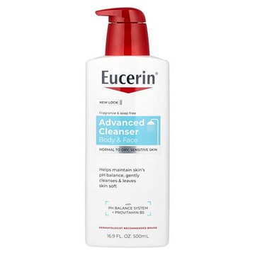 Eucerin, 高級清潔，身體和面部清潔劑，無香料，16.9 盎司（500 毫升）