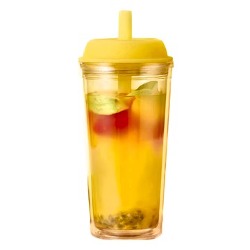 YCCT 啵啵杯  710ml 可折疊專利杯蓋 雙層吸管杯  檸檬黃  1個