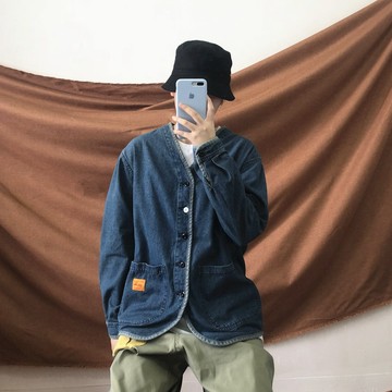 竹北 Goofing-off |日系 復古 清新 水洗 做舊 長袖 無領 牛仔 外套