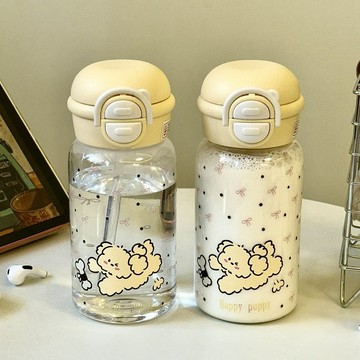 新品🚀🚀✨學生簡約高顏值小狗吸管水杯 小衆不撞款女生可愛居家便攜式塑料杯