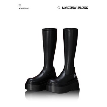 UnicornBlood 遇辣則辣高厚底顯瘦顯高彈力長靴高筒鞋靴