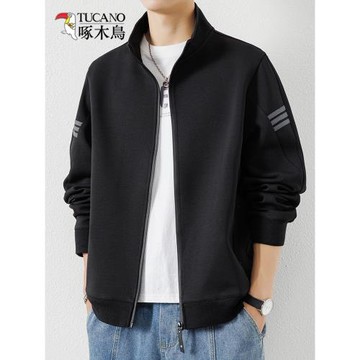 啄木鳥開衫衛衣男士春秋季新款潮牌寬松立領男裝秋冬加絨休閑外套