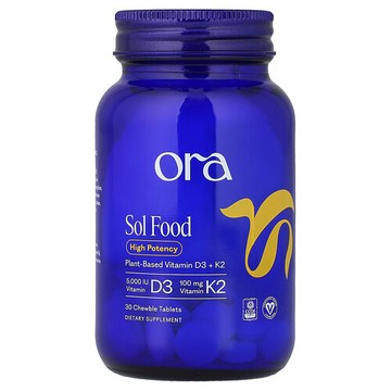 Ora, 溶膠食品，優效維生素 D3 和 K2，30 片咀嚼片