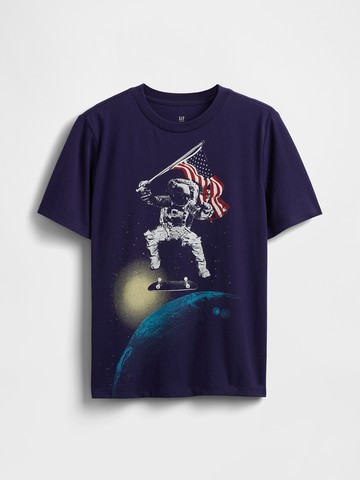 男童裝 純棉印花圓領短袖T恤-深藍色