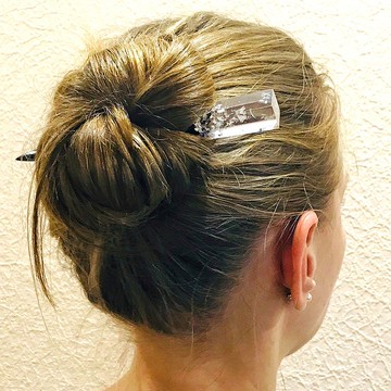 木製發棒、透明樹脂銀髮夾、髮飾