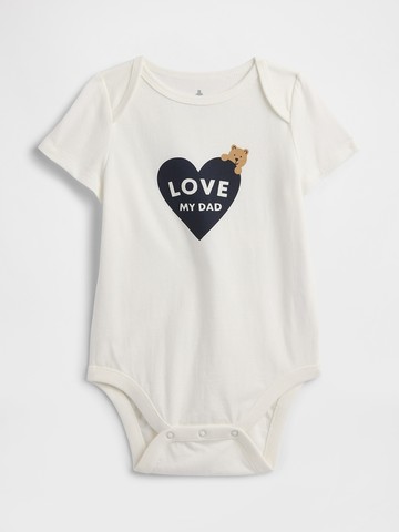 嬰兒裝 純棉印花圓領短袖包屁衣-藍色愛心