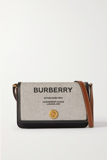 Burberry - Leather-trimmed Printed Canvas Shoulder Bag - Black - one size