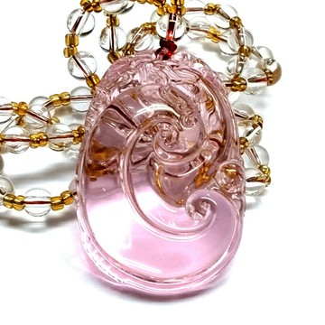 開光加持祥雲翔龍粉色琉璃如意琉璃項鍊(附開光證明)