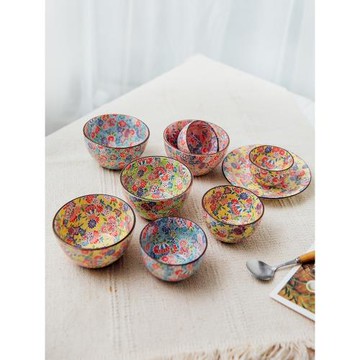 日本京雅姜妍小紅嬸同款碗瀨戶燒陶瓷釉下彩手繪紅藍花飯碗盤子碟