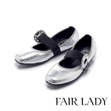FAIR LADY 我的旅行日記 輕奢閃耀芭蕾平底瑪莉珍鞋 銀箔 (553261)