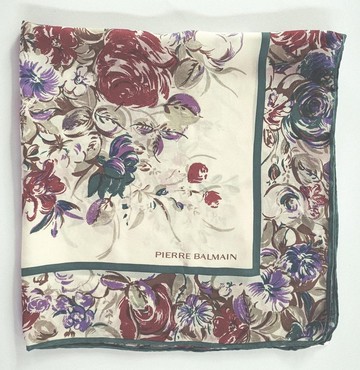 PIERRE BALMAIN 古董絲巾，29 x 29 英吋，花卉絲巾，100% 絲綢