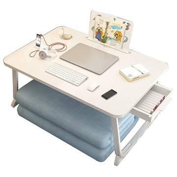 品屋 床用小桌板帶抽屜 附卡槽 + 杯托 + 抽屜  極光白  1件