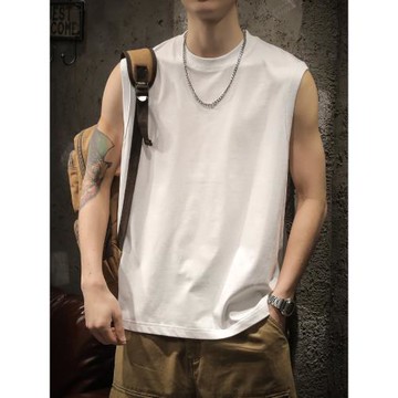 美式重磅運動背心男士夏季潮牌白色寬松無袖坎肩純棉健身短袖t恤