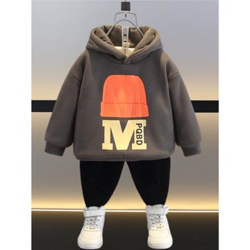 男童冬季加棉衛衣2025新款兒童冬裝小童雙層加厚小男孩加絨連帽衫