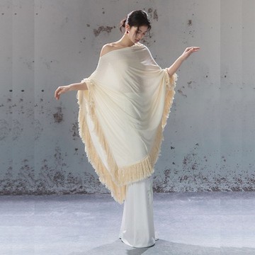 流蘇寬鬆針織開衫 / 米白中長款外搭 / 復古高級氣質衣