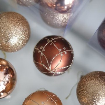 圣誕節裝飾6CM美拉德圣誕球閃亮咖色玫瑰金高品質圣誕樹掛件布置