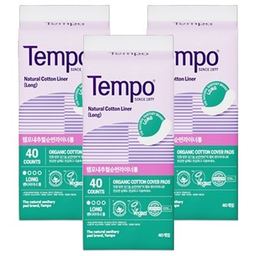 Tempo 天然純棉護墊 加長型  17.5cm  40片  3包