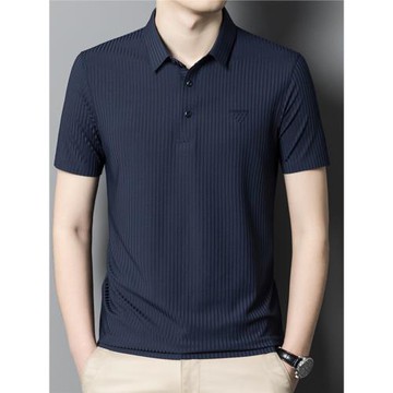 夏季短袖t恤男士冰絲半袖polo衫中年爸爸裝翻領寬松涼感速干上衣