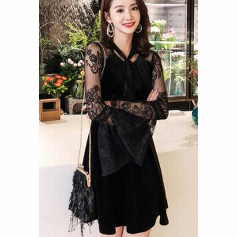 ドレス ワンピース 長袖 ミニ丈 ショート丈 フリル 花柄 レース リボンタイ Aライン セクシー お呼ばれ 女子会 ディナー 結婚式 二次会 通販 Lineポイント最大1 0 Get Lineショッピング