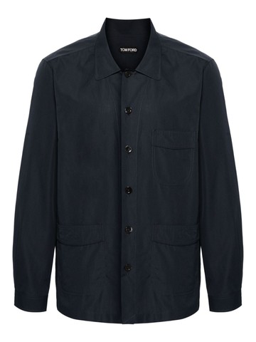 TOM FORD - long-sleeve poplin pajama shirt - men - Silk/Cotton - 40 - Blue
