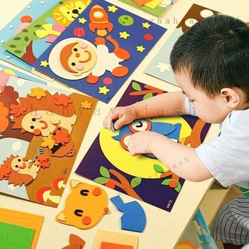 🚚【臺灣出貨】兒童手工製作初級款EVA貼畫DIY材料包幼兒園益智粘貼玩具卡通貼紙