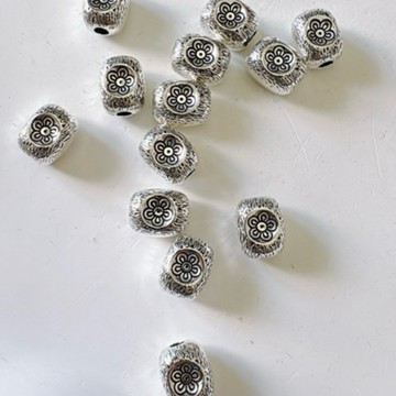 拾悦手作材料/10x8mm重工銅合金作舊復古藏銀拉絲中間內凹壓花長方珠/配珠/隔珠/串珠配件配飾/DIY半成品/台灣現貨