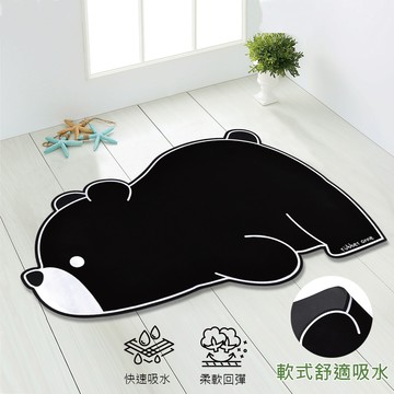 【rubber anne】10秒頂吸 軟式珪藻土吸水地墊 黑白動物園(黑熊)