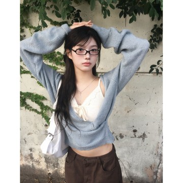 ˏˋ 𝐻𝑒𝑦 𝑆𝑝𝑟𝑖𝑛𝑔 - ̗̀ 🌷⛅️ ̖́‎韓國chic秋季新款斜邊扣百搭長袖針織衫