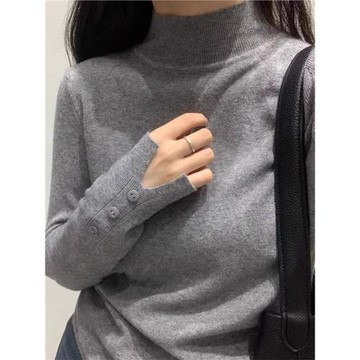 歐貨半高領修身軟糯羊絨針織衫