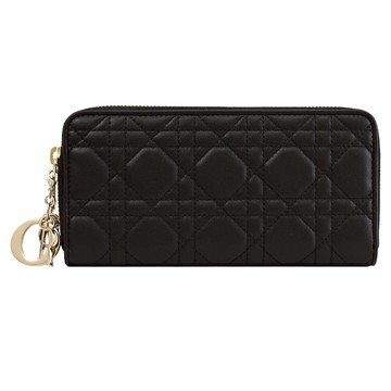 Christian Dior LADY DIOR 質感藤格紋小羊皮拉鍊長夾.黑